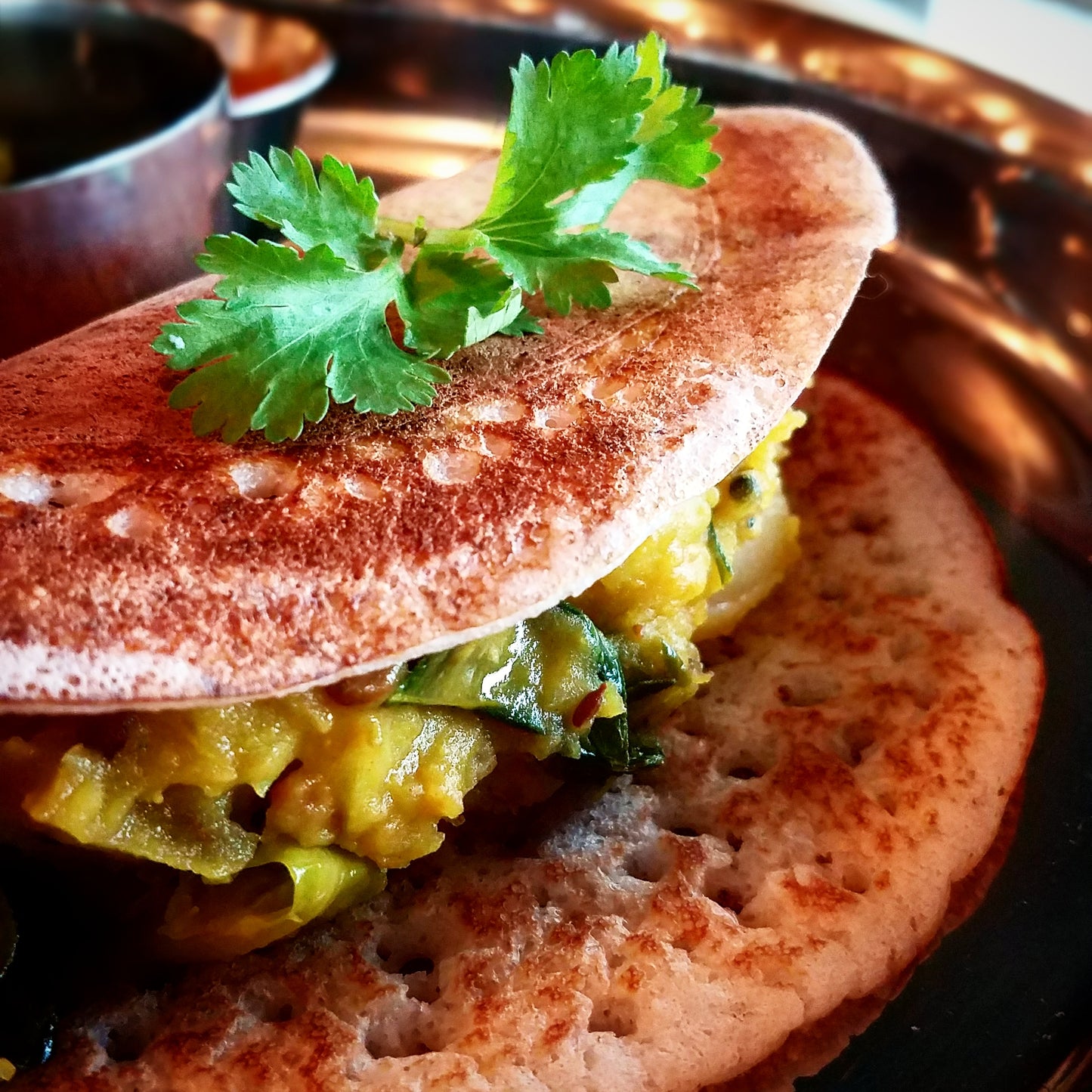 Masala Dosa-Crisp Lentil Crepe with Potatoes and Sambar